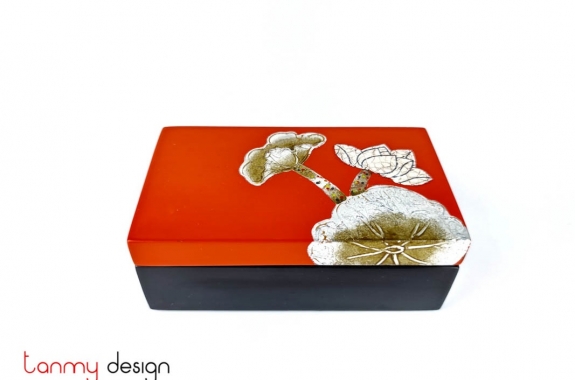 Orange rectangular box with hand-painted lotus 8*14*H5cm 